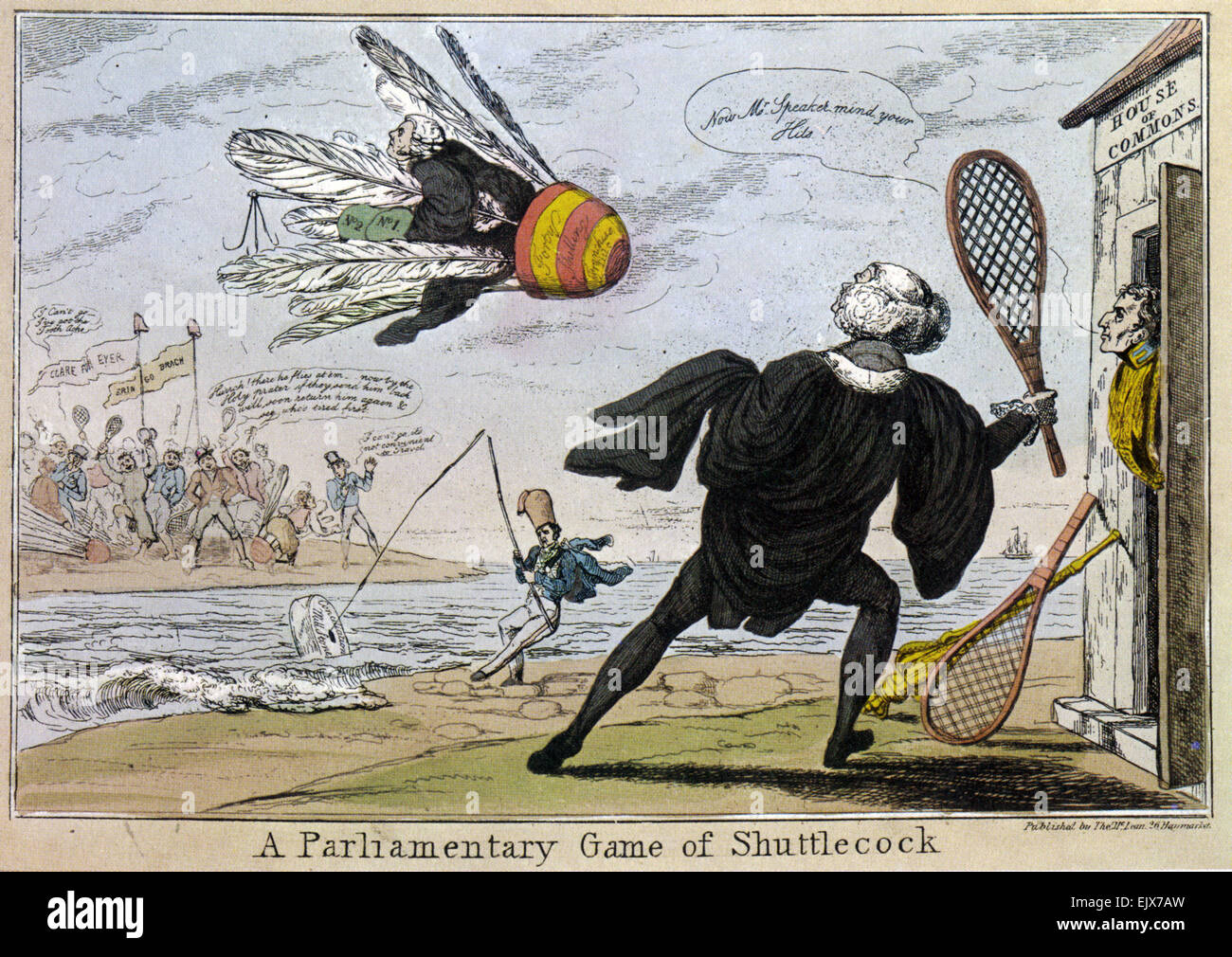 A PARLIAMENTARY GAME OF SHUTTLECOCK Cartoon about the 1828 Clare by-election. Stock Photo