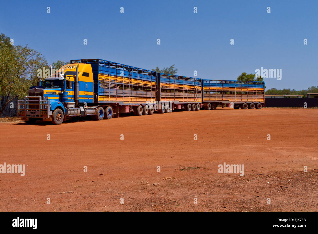 Road train in the Outback of Western Australia Stock Photo