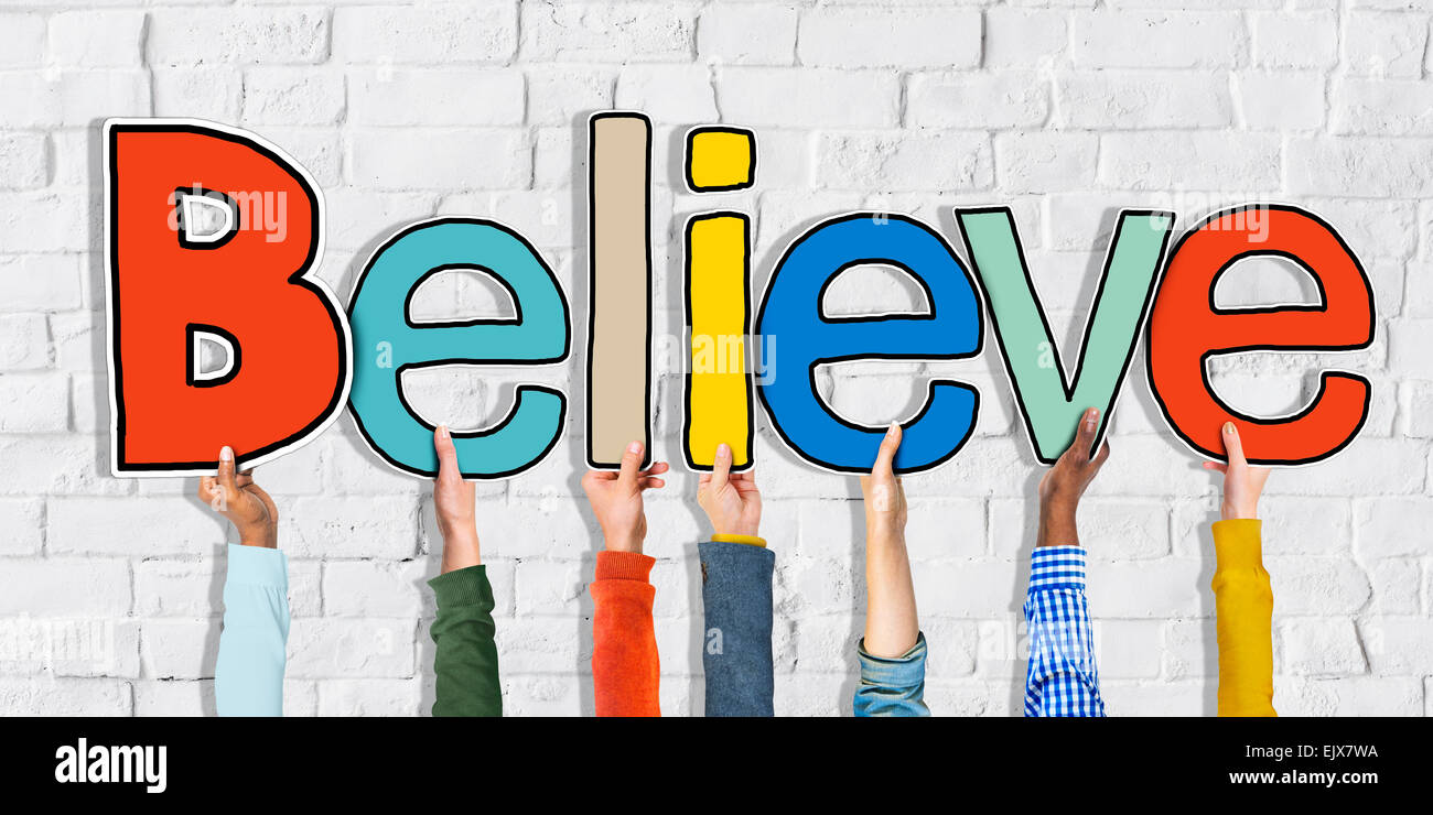 Group of Hands Holding Letter Believe Stock Photo - Alamy