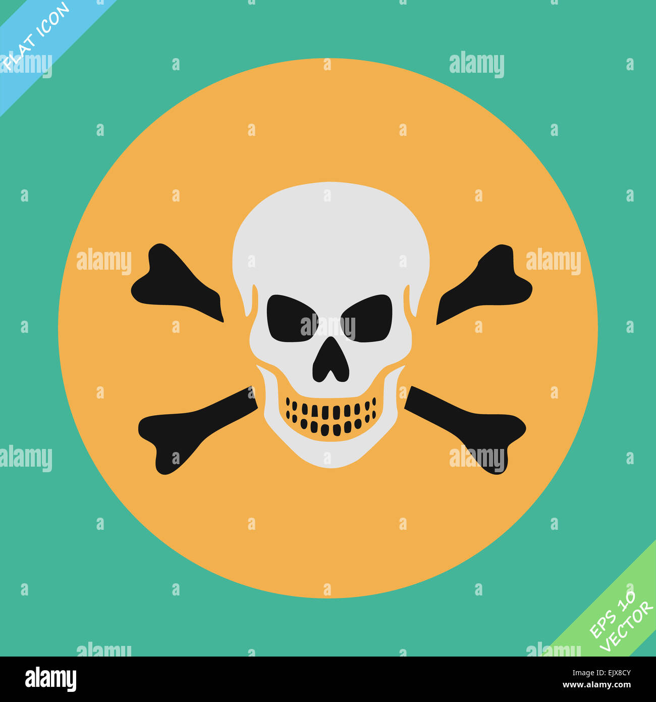 Skull and bones warning sign - vector illustration Stock Photo