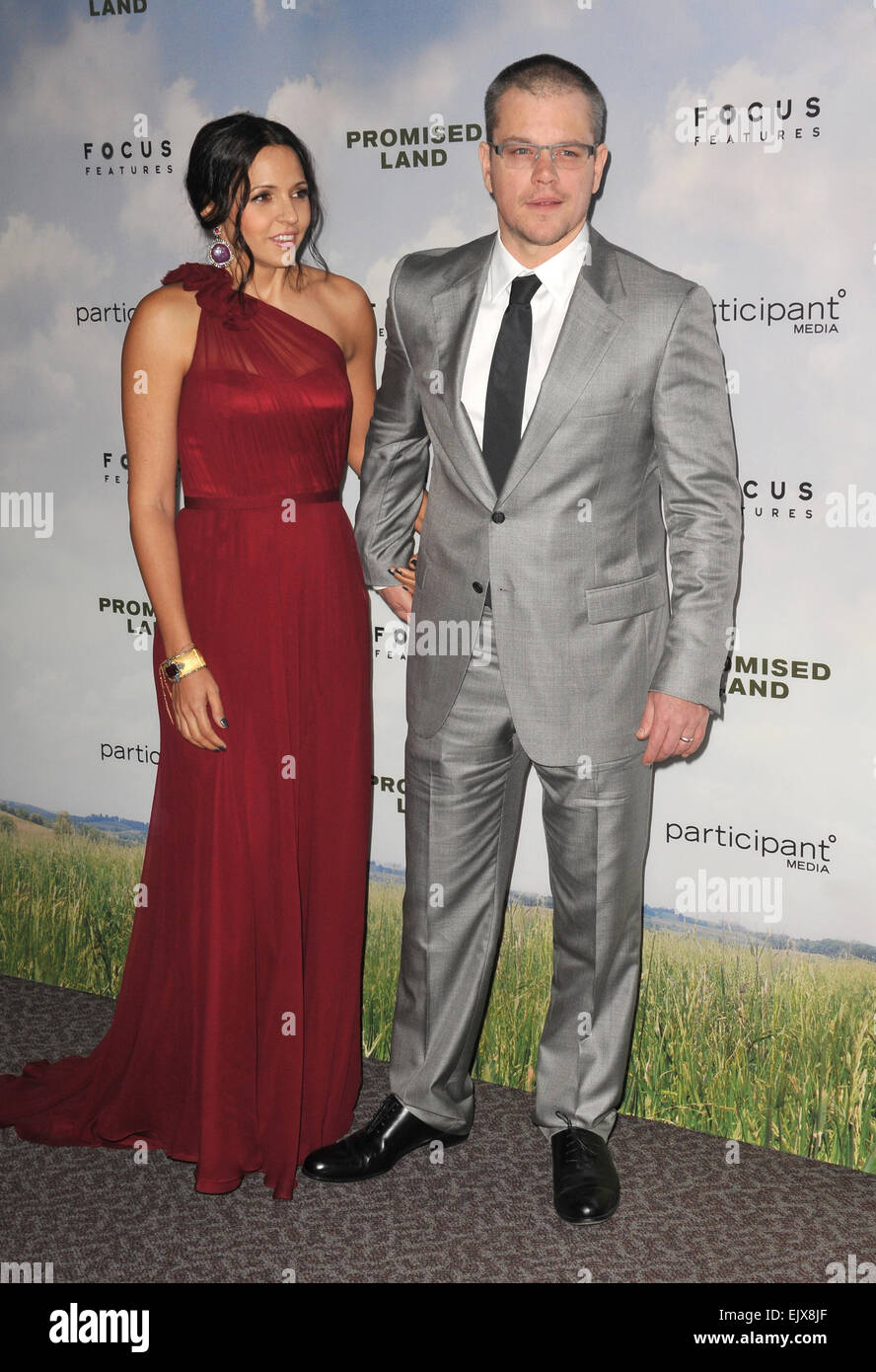 LOS ANGELES, CA - DECEMBER 6, 2012: Matt Damon & wife Luciana Barroso at the Los Angeles premiere of his new movie 'Promised Land' at the Directors Guild Theatre. Stock Photo