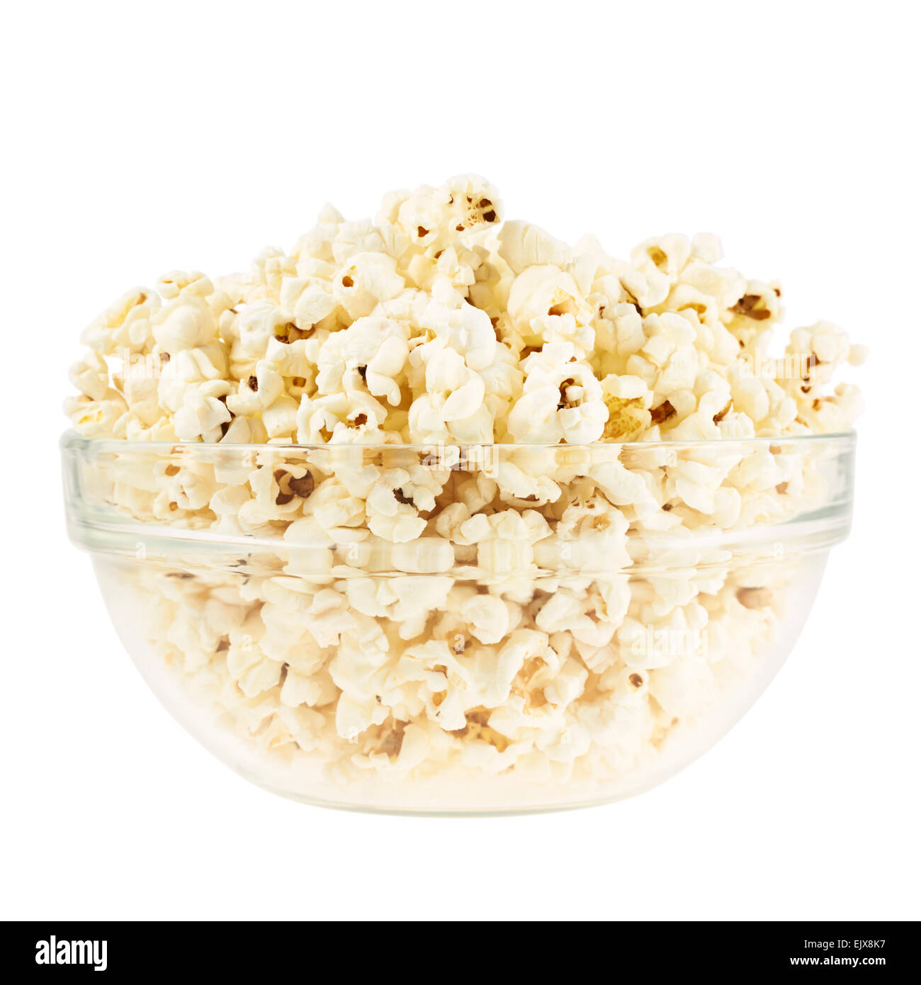 Glass bowl full of popcorn isolated Stock Photo Alamy
