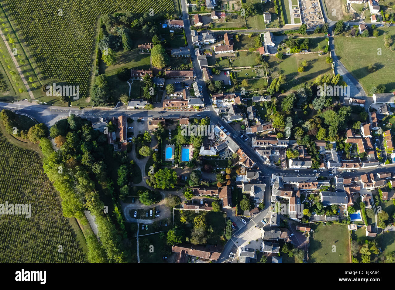 Aerial view of Chenonceaux village in the loire valley, France. Stock Photo