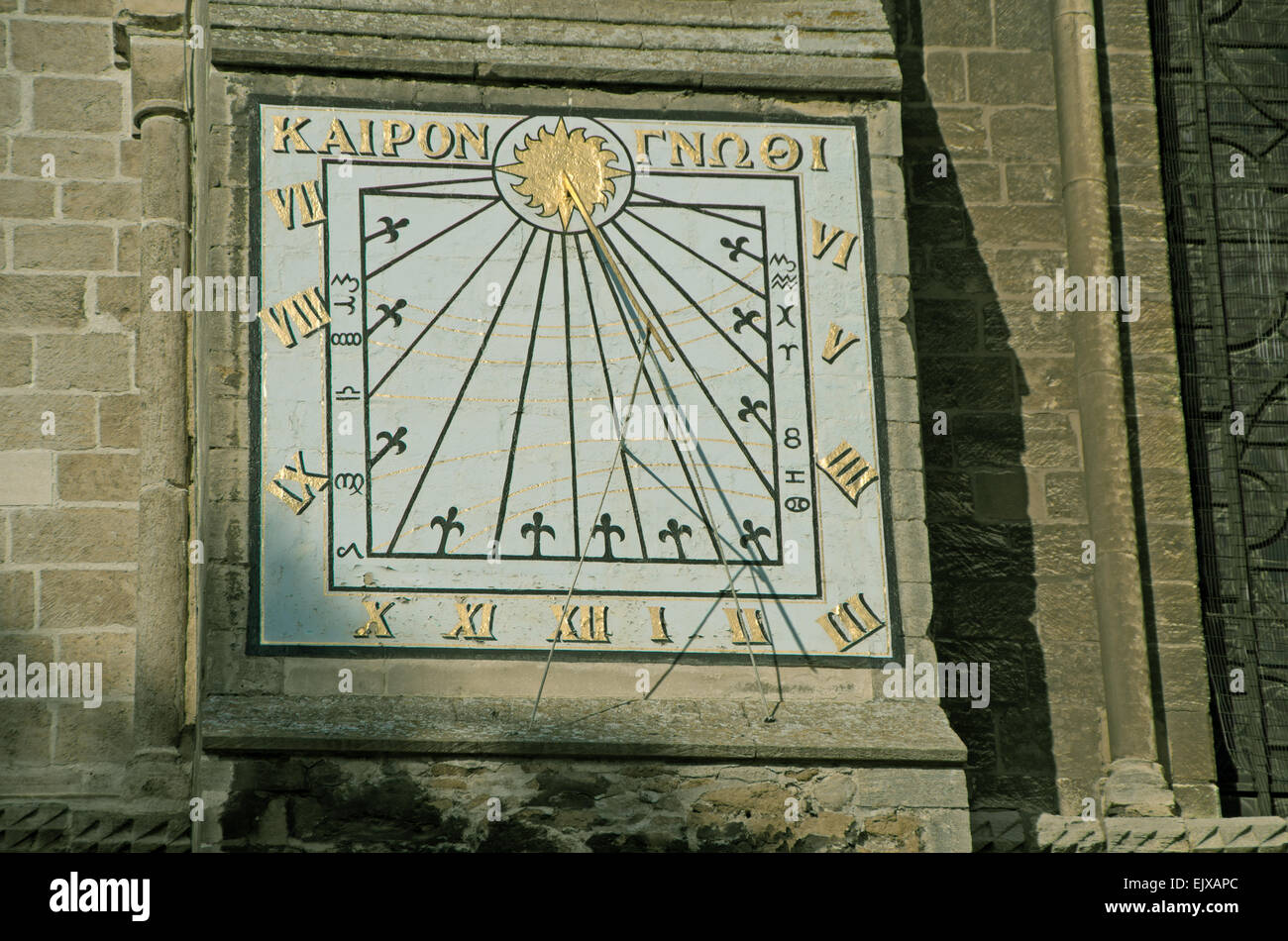 Sun Dial on Ely Cathedral Wall, Cambridgeshire, England, Stock Photo