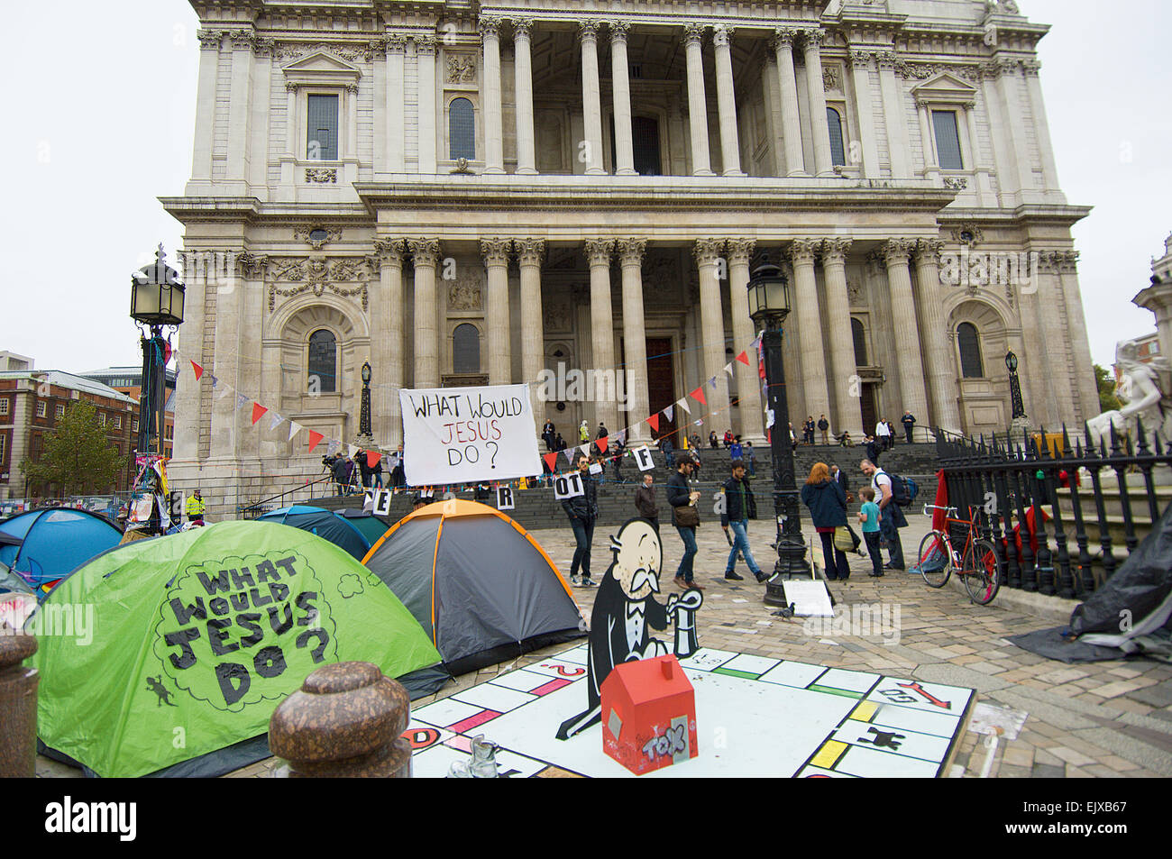 The Occupy protest resulted in a camp site outside St. Paul's Cathedral which went on for 4 months in 2011/2012. Stock Photo