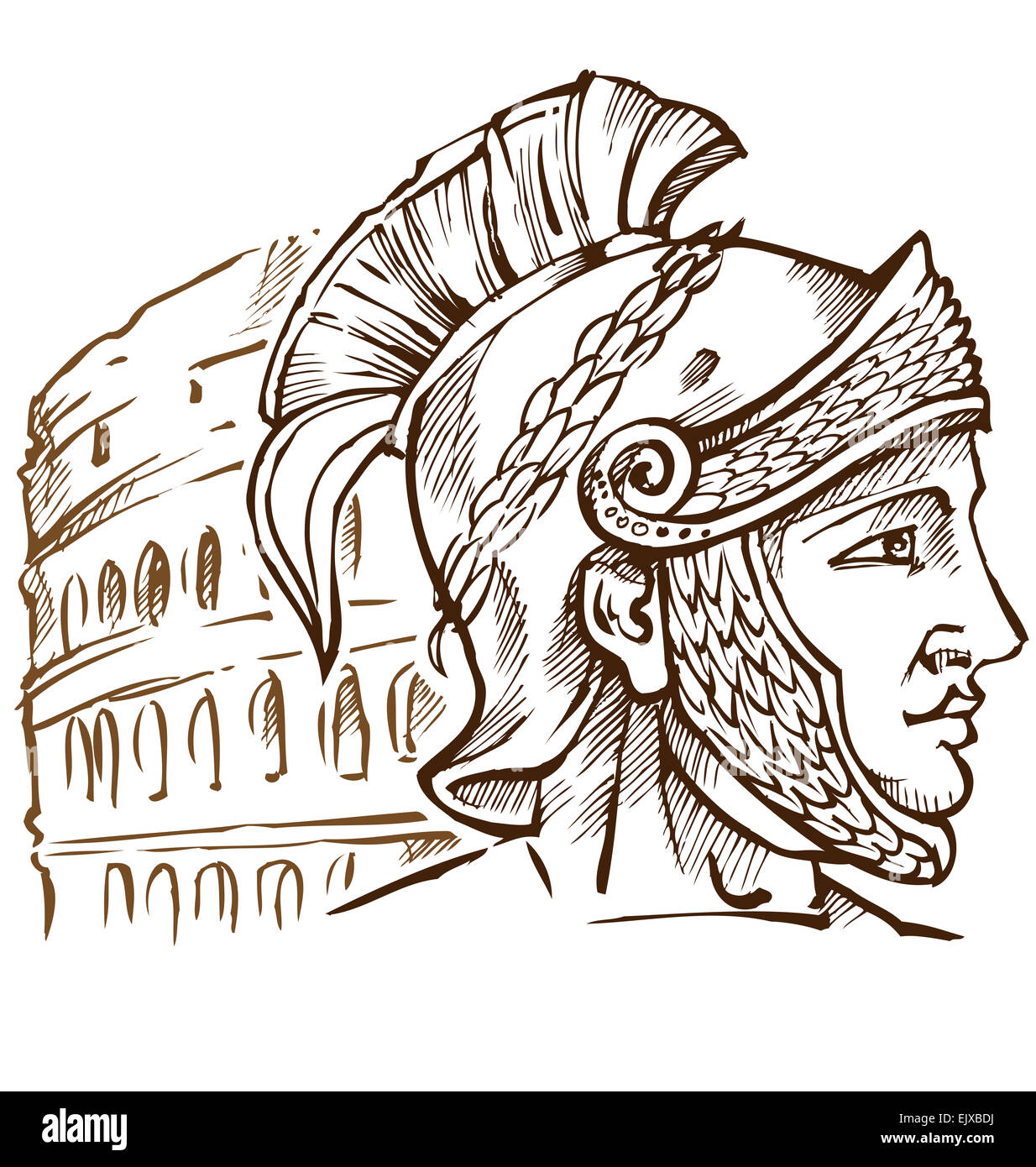 roman warrior on colosseum background Stock Photo