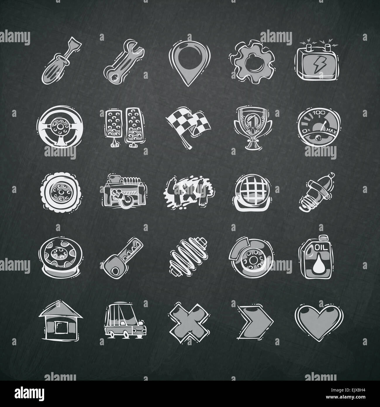 Icons Set Of Car Symbols On Blackboard Stock Photo Alamy