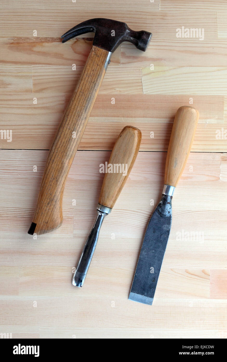Carpenter Tools Plane, Hammer and Chisel for Woodworking Stock Photo ...