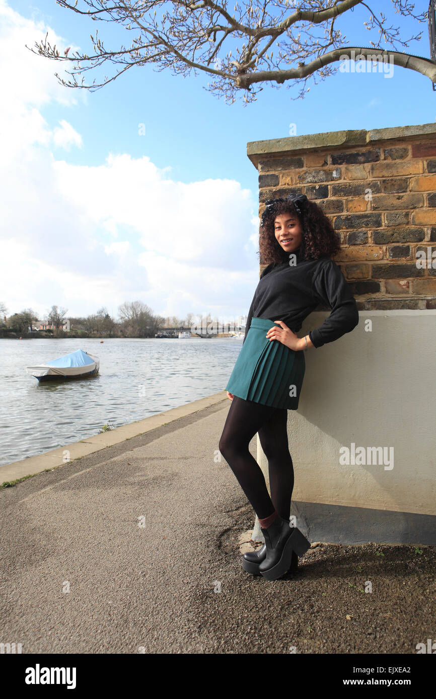 united kingdom west london chiswick strand on the green mixed race teenager modelling Stock Photo