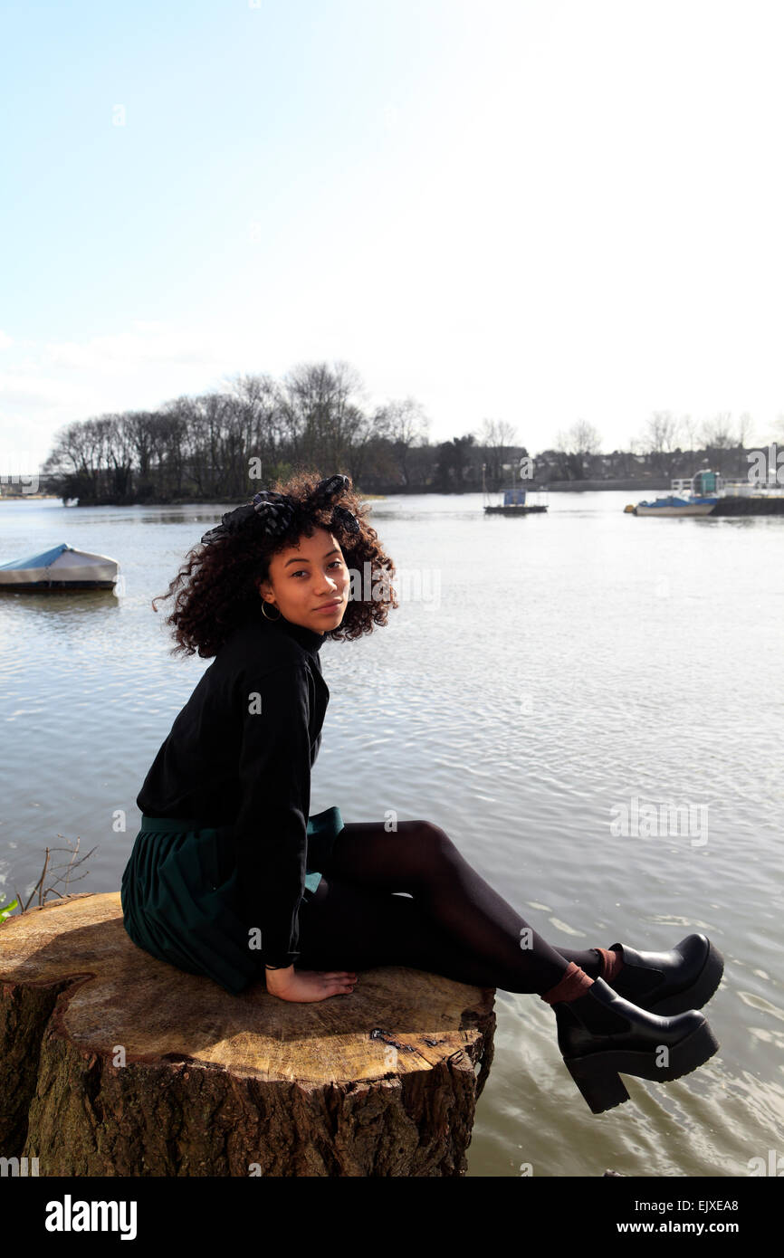 united kingdom west london chiswick strand on the green mixed race teenager modelling Stock Photo