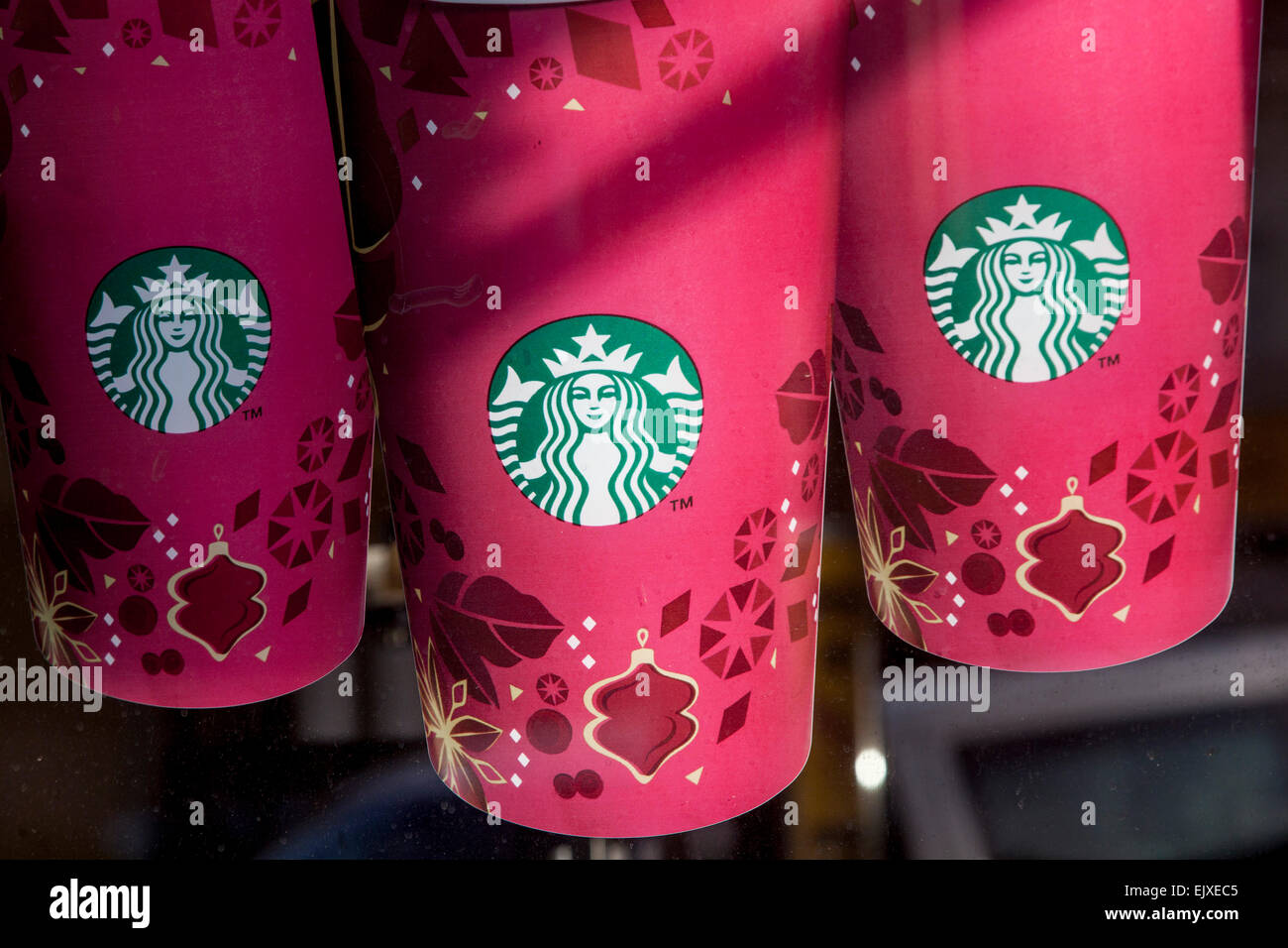 Starbucks coffee cups sign, Prague, Czech Republic Stock Photo