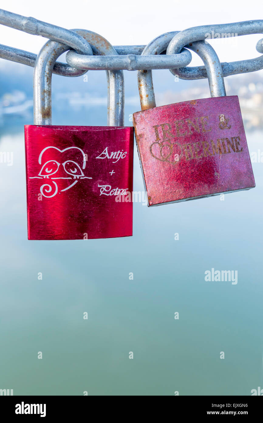 Two love locks of Lesbian couples Stock Photo