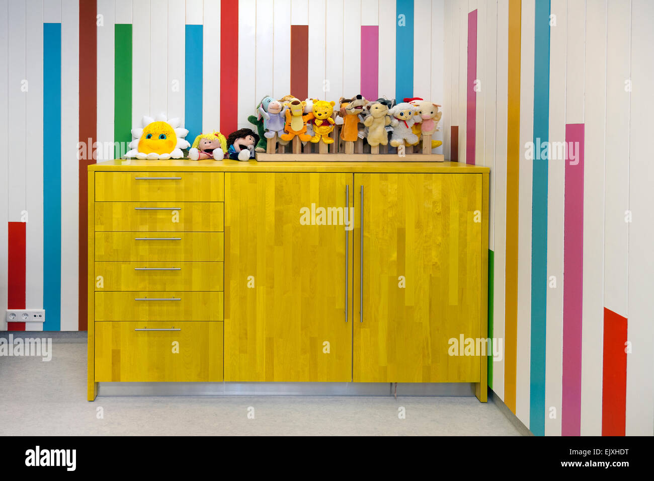 Estonia, cabinet with hand puppets in a newly built kindergarten Stock Photo