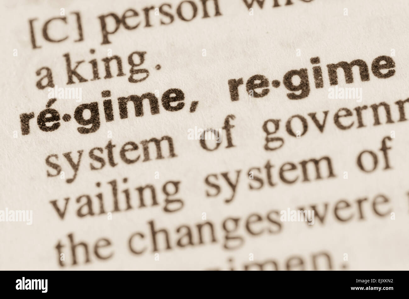 Definition of word regime in dictionary Stock Photo
