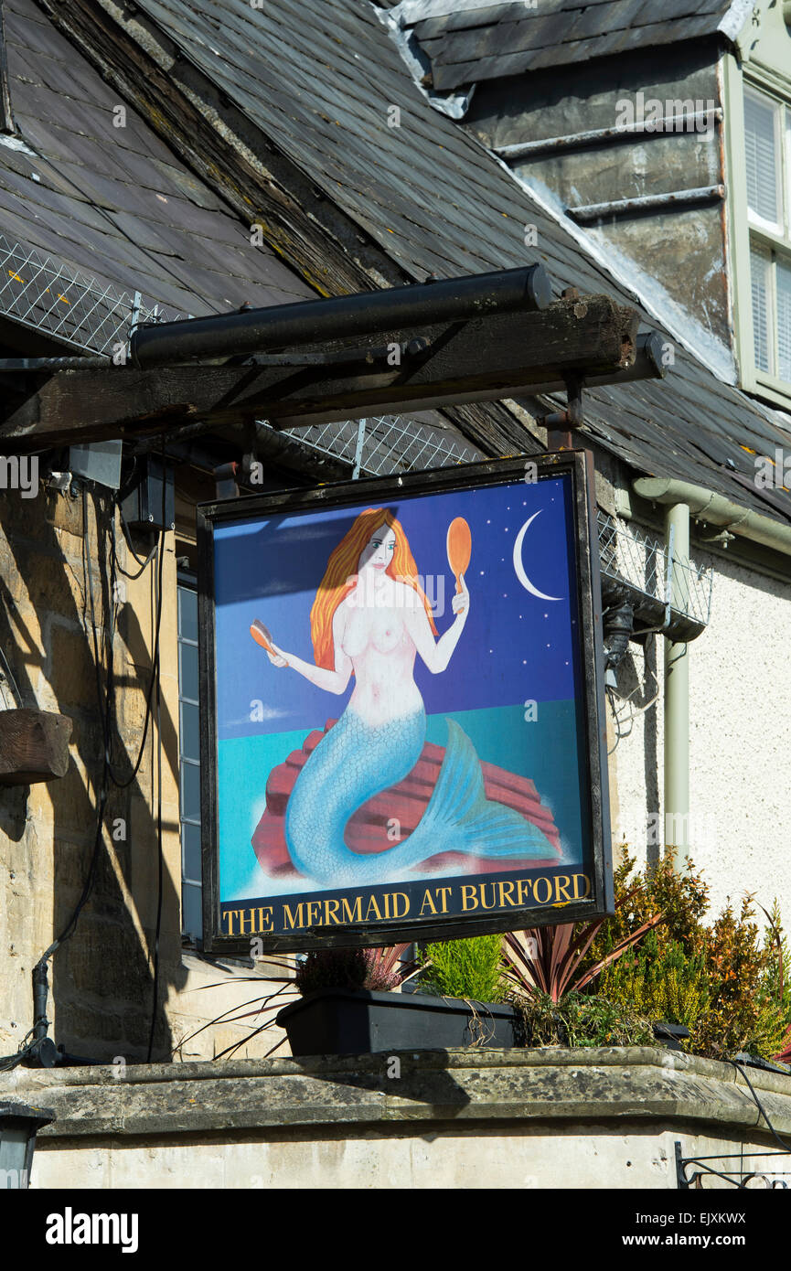 The Mermaid Pub sign. Burford. Cotswolds, England Stock Photo
