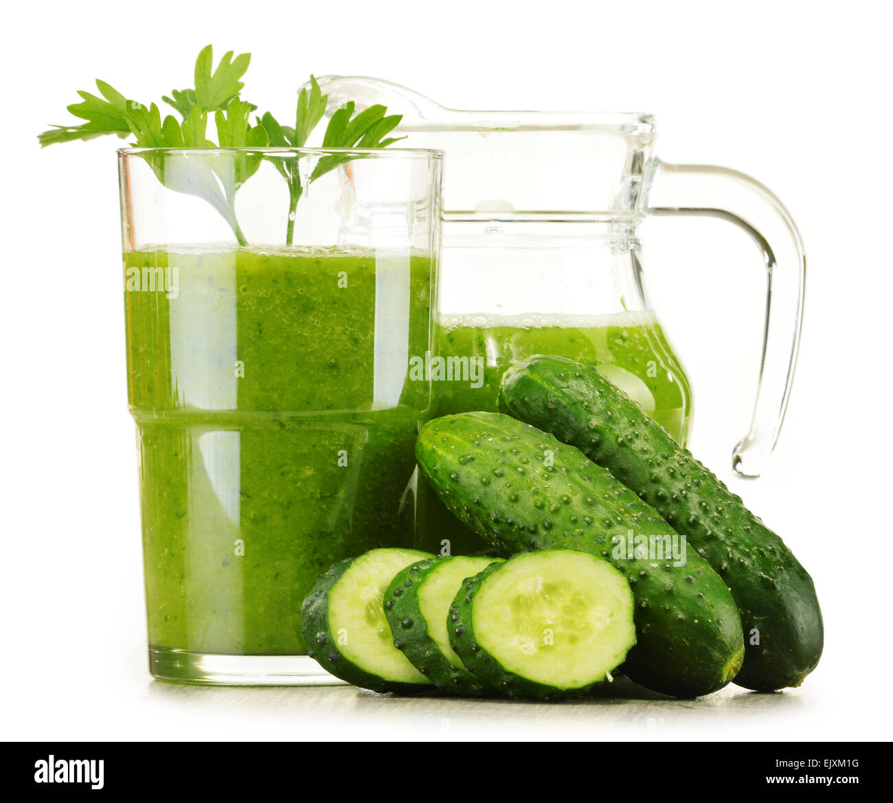 Glass with fresh vegetable juice isolated on white. Detox diet. Stock Photo