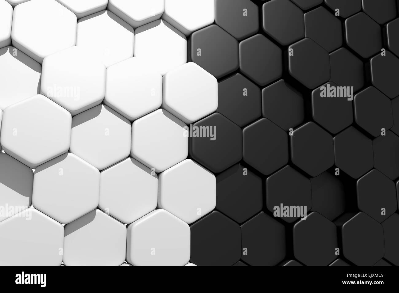 3d rendering of some hexagons black and white Stock Photo - Alamy