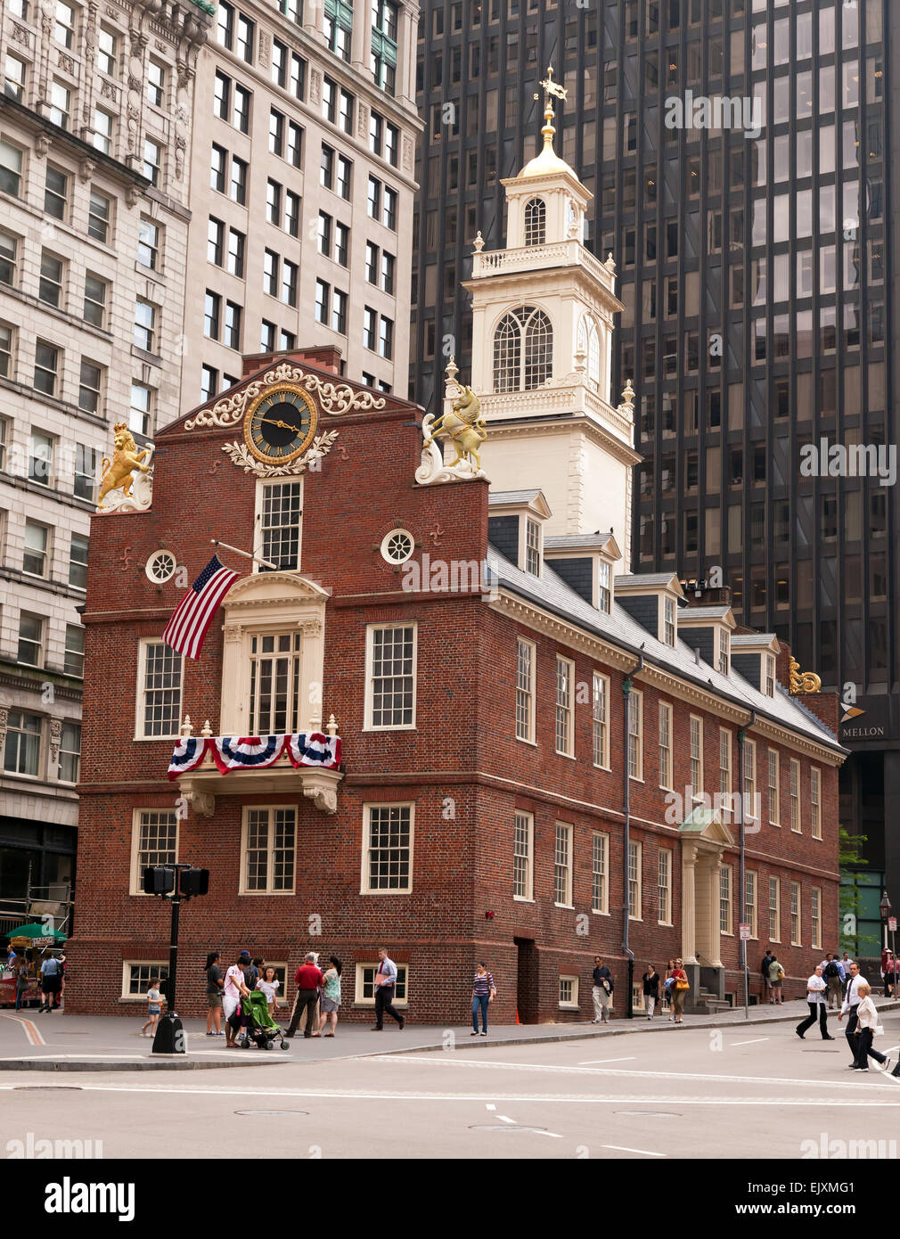 View of the Old State House, at the intersection of Washington and State Streets, Boston. Stock Photo