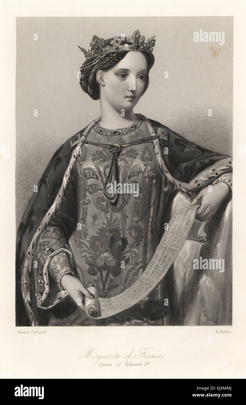 Marguerite of France, queen of King Edward I of England, holding a scroll. Stock Photo