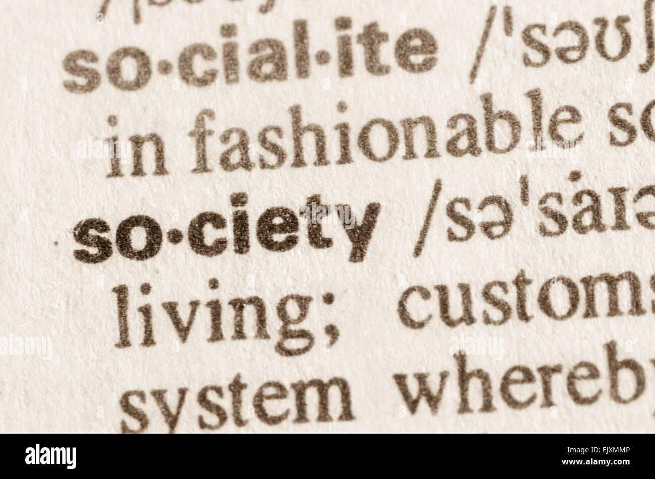 Definition of word society in dictionary Stock Photo Alamy