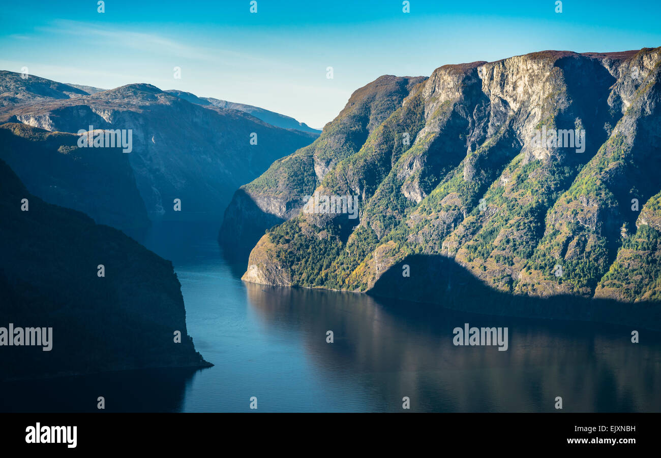 The Aurlandsfjord in autumn, Norway Stock Photo
