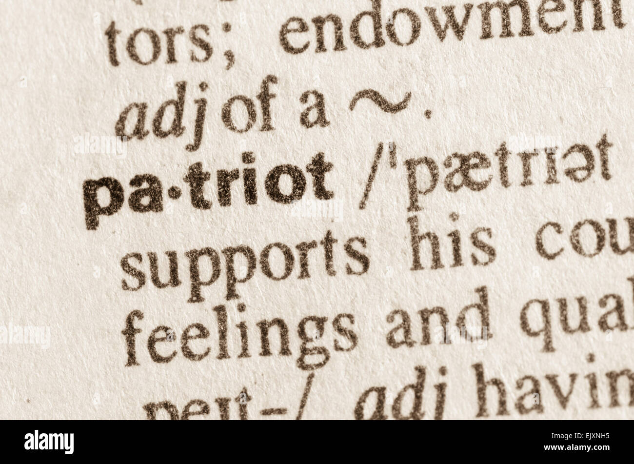 Definition of word patriot in dictionary Stock Photo Alamy