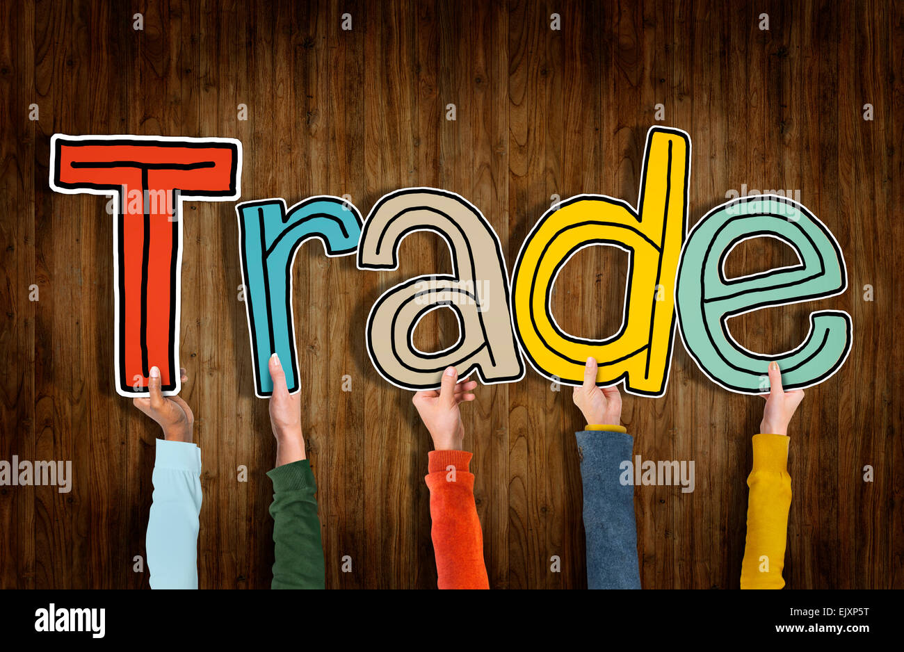Group of Hands Holding Letter Trade Stock Photo Alamy