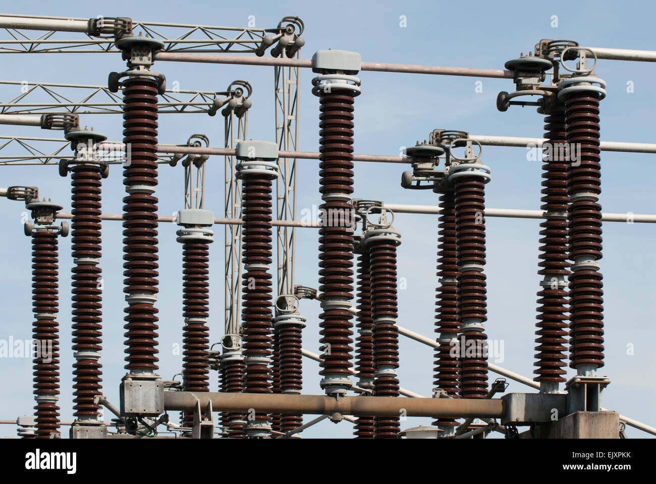 Electrical equipment at transformer substation Stock Photo