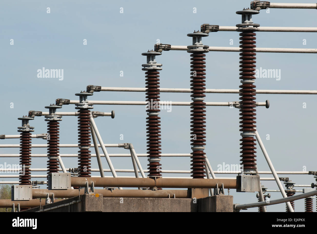 Electrical equipment at transformer substation Stock Photo