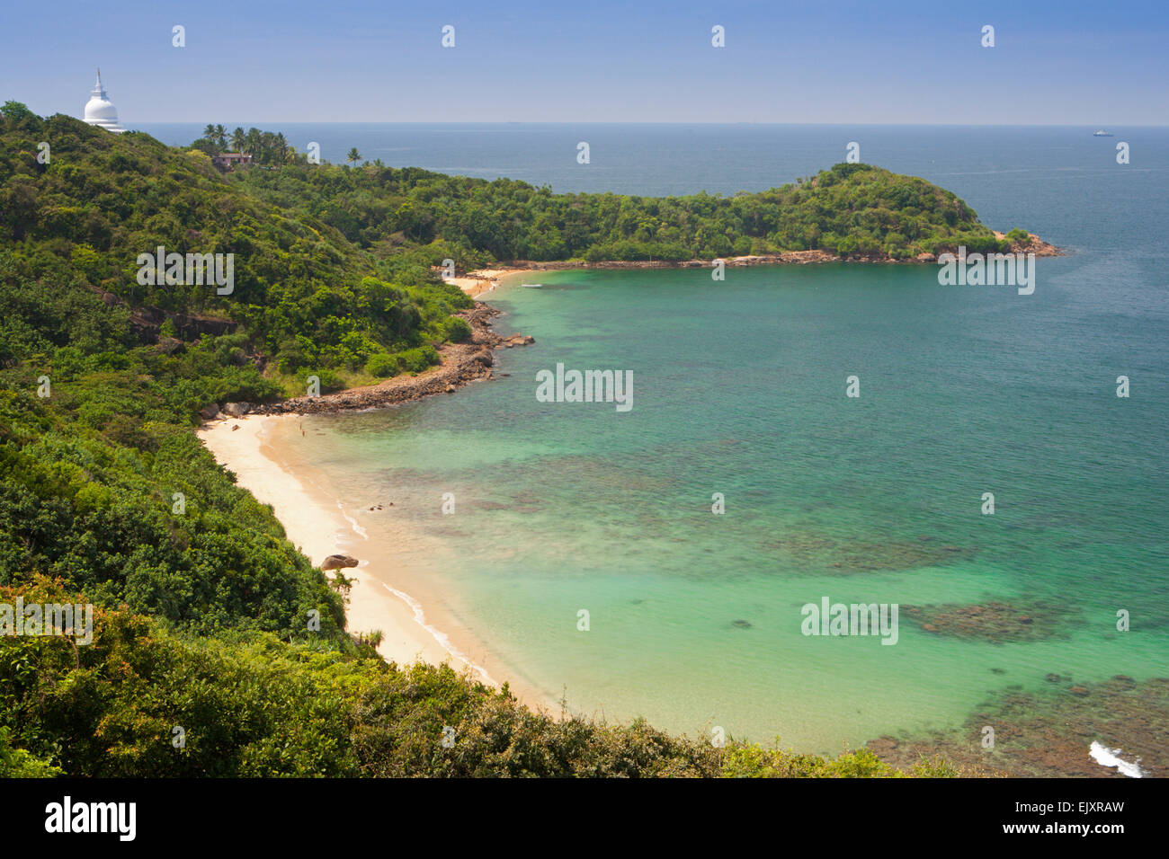 UNAWATUNA; JUNGLE BEACH AND PEACE PAGODA Stock Photo