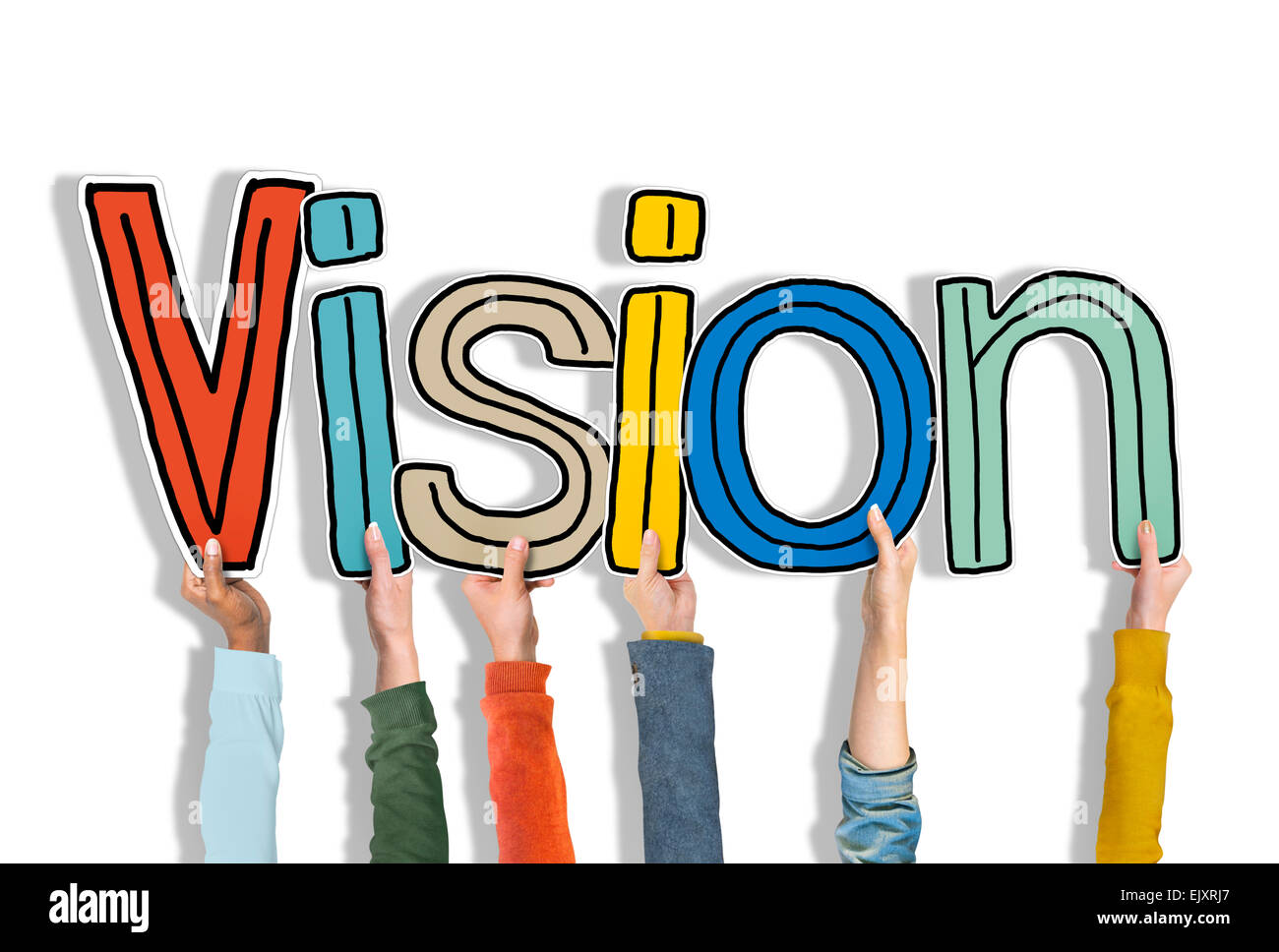 Group of Hands Holding Letter Vision Stock Photo - Alamy