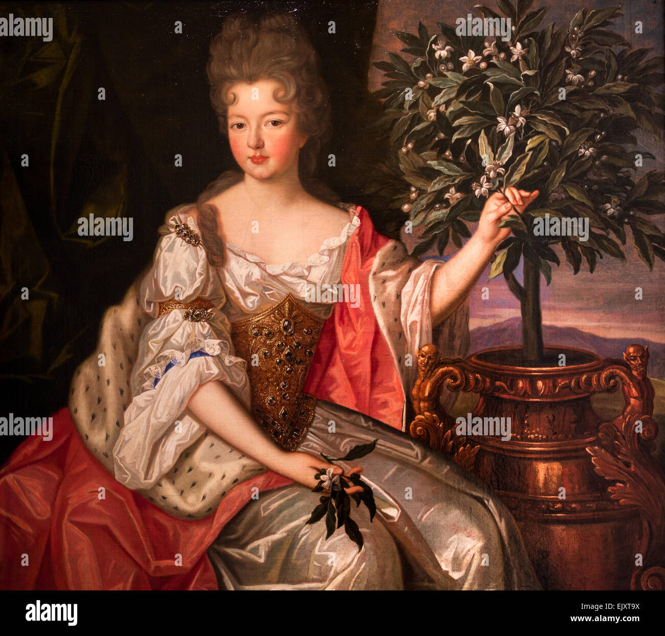 ActiveMuseum 0005993.jpg / Portrait of a Princess picking flowers to an oranger (workshop of) Pierre Gobert 05/12/2013  -   / 17th century Collection / Active Museum Stock Photo