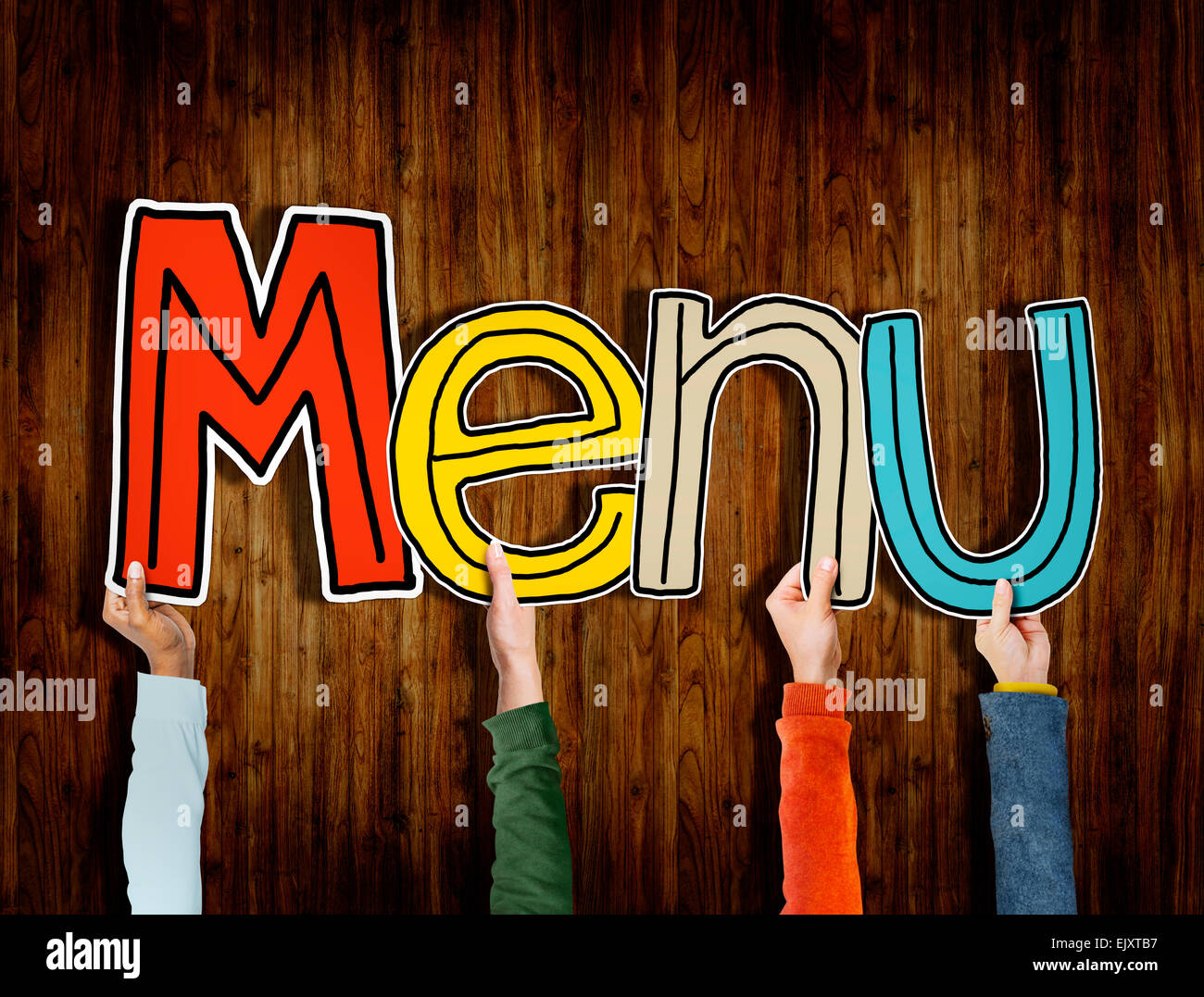Hands Holding Menu Word Concept Stock Photo