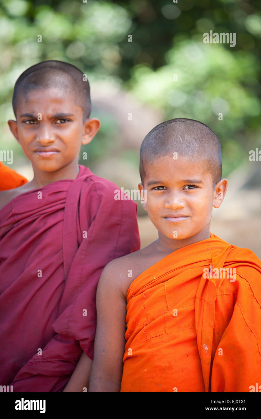 BUDDHIST MONKS AT THE MONASTRY NEAR GALLE Stock Photo