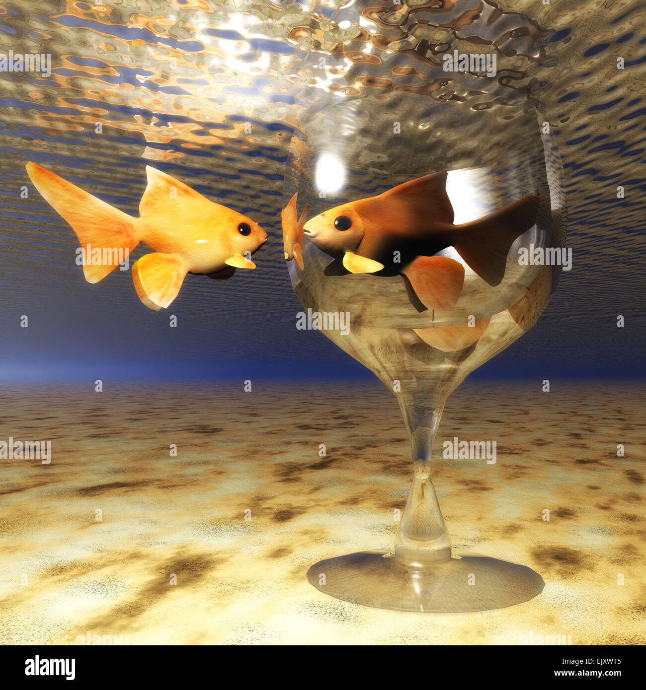 Digital Illustration of a Goldfish Glass Stock Photo - Alamy