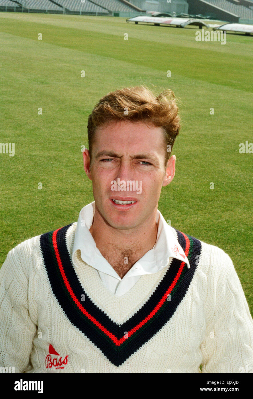 New Zealand and Lancashire cricketer Danny Morrison.  Pictured at Old Trafford playing for Lancashire in 1992.  10th April 1992. Stock Photo
