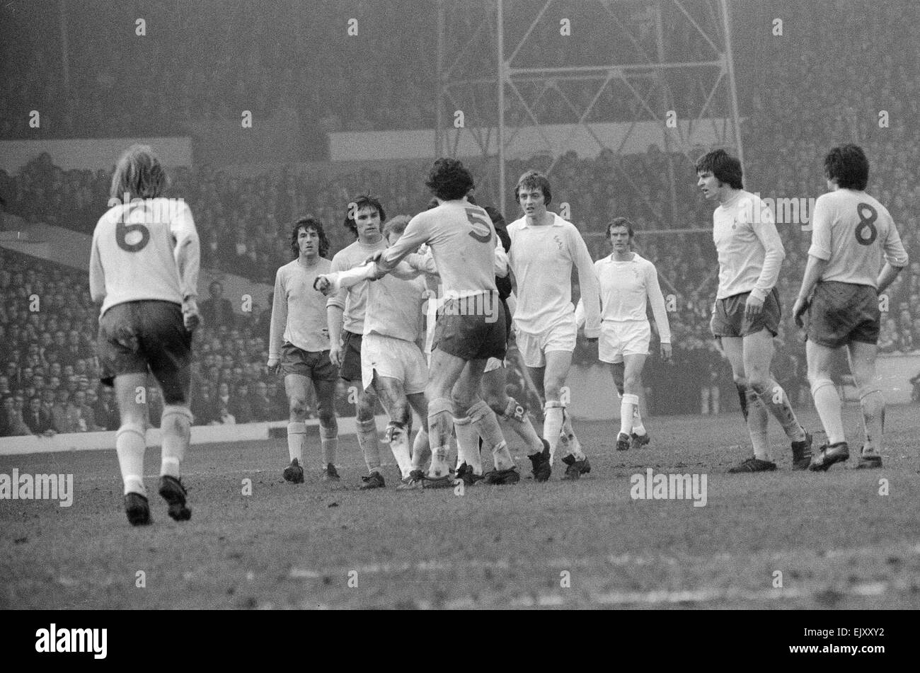 FA Cup Quarter Final match at Elland Road. Leeds United 2 v Tottenham Hotspur 1. 18th March 1972. Stock Photo