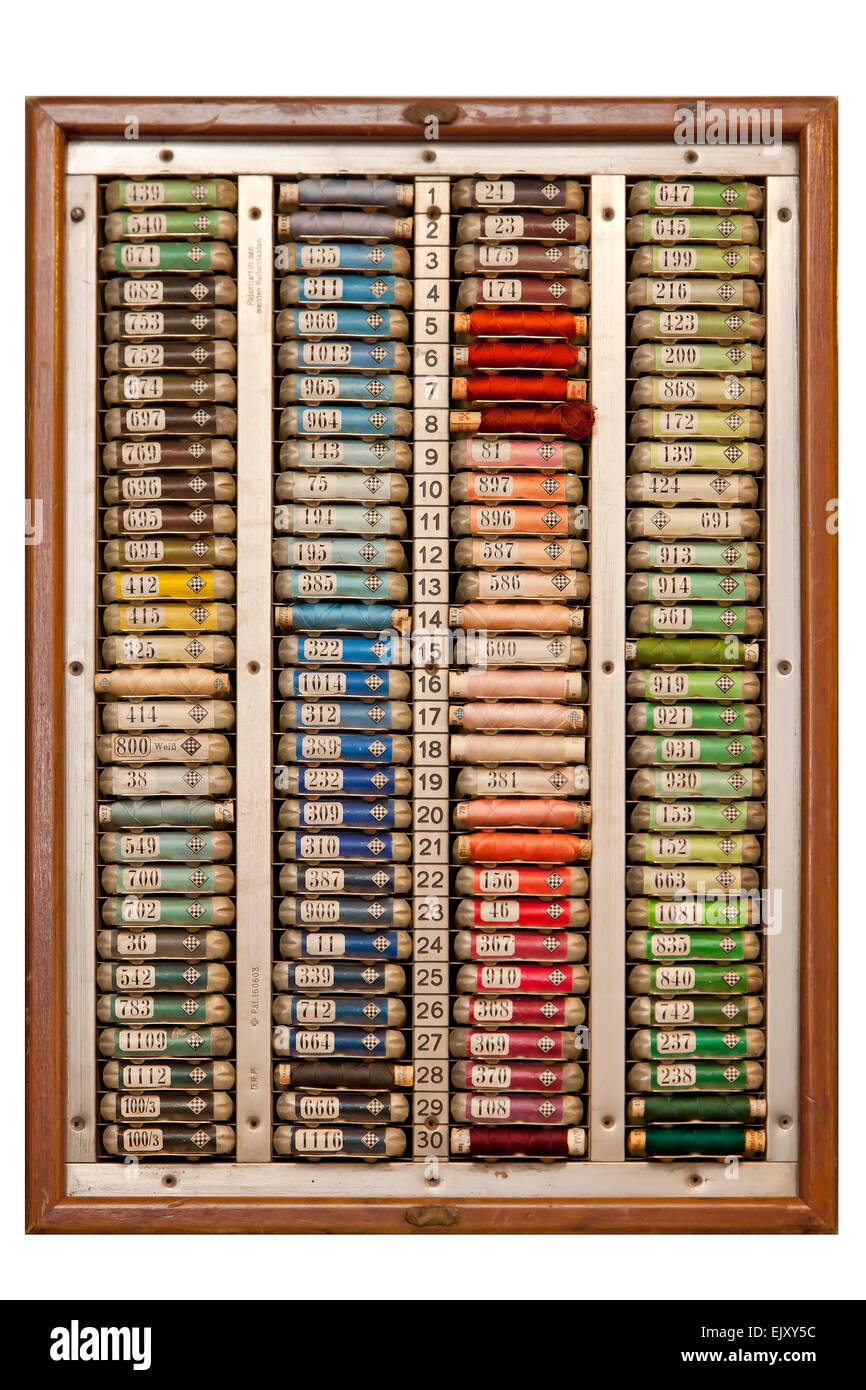 Display of colourful sewing threads Stock Photo