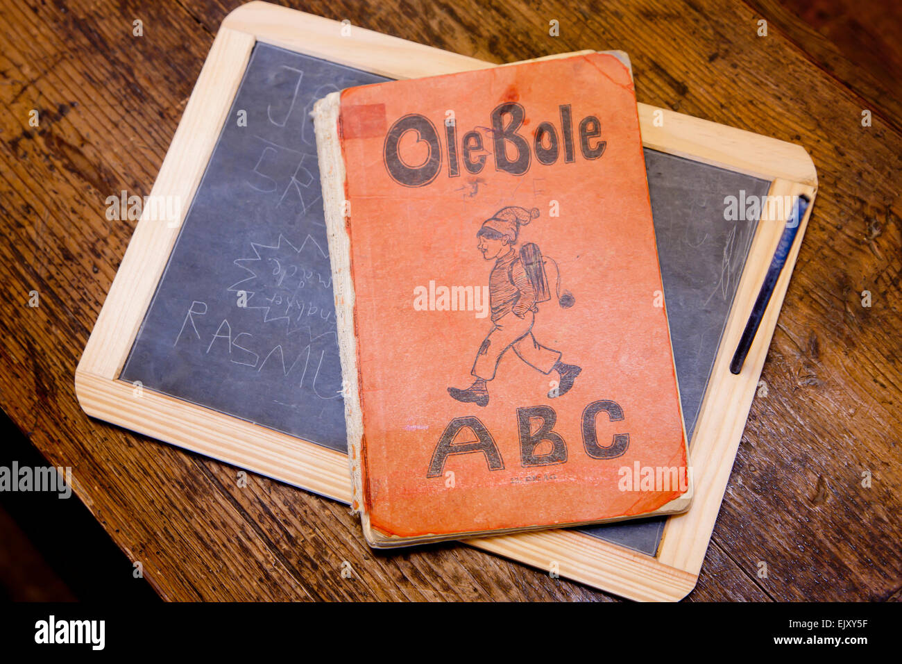 Old and worn ABC reading book Stock Photo