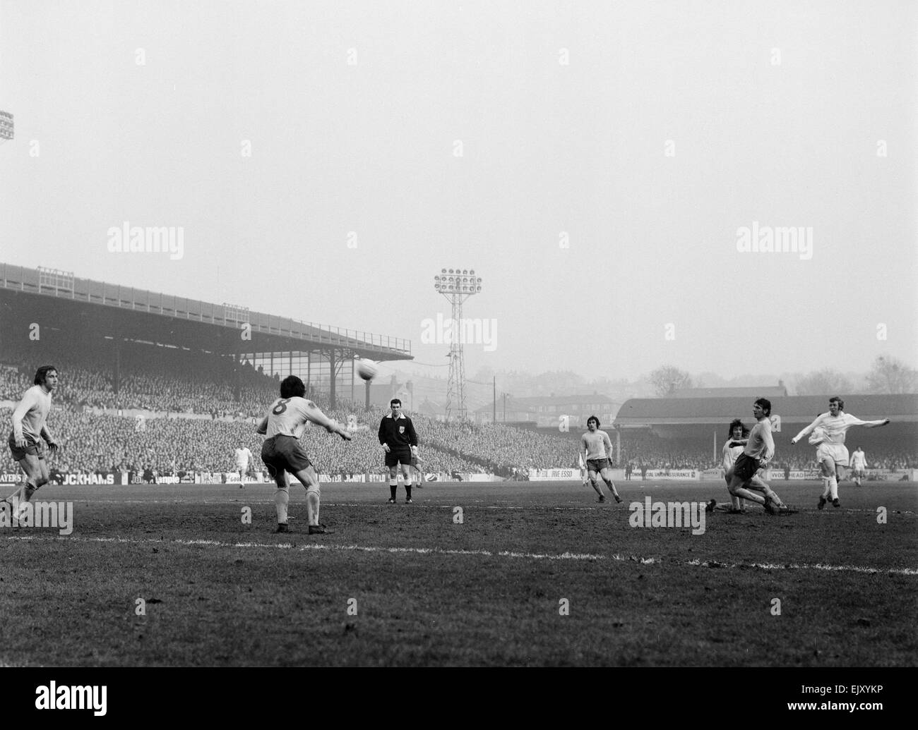 FA Cup Quarter Final match at Elland Road. Leeds United 2 v Tottenham Hotspur 1. Action during the match with Leeds on the attack. 18th March 1972. Stock Photo