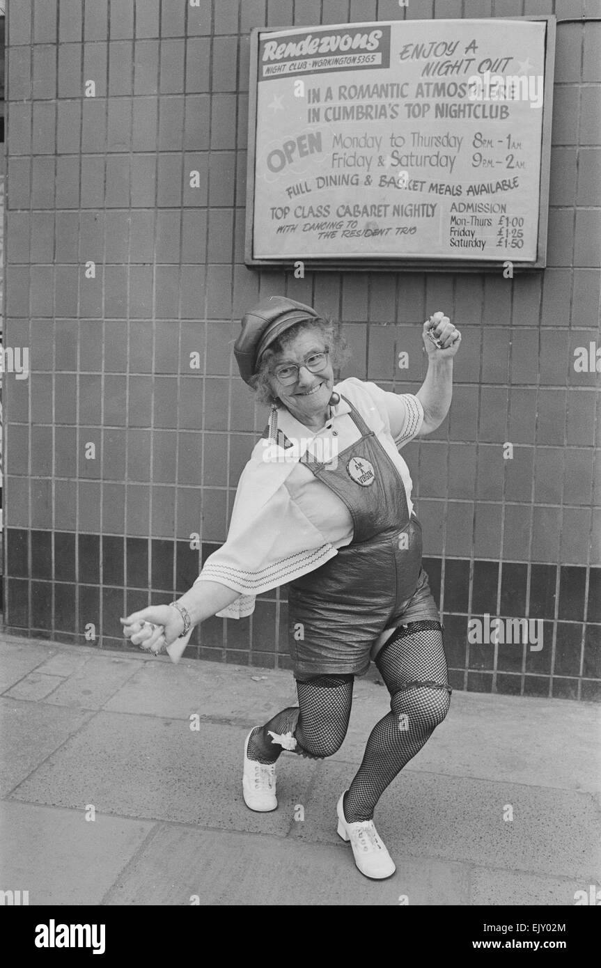 Dancing granny Jenny Gorman shows of her some of her moves. 6th May 1979. Stock Photo
