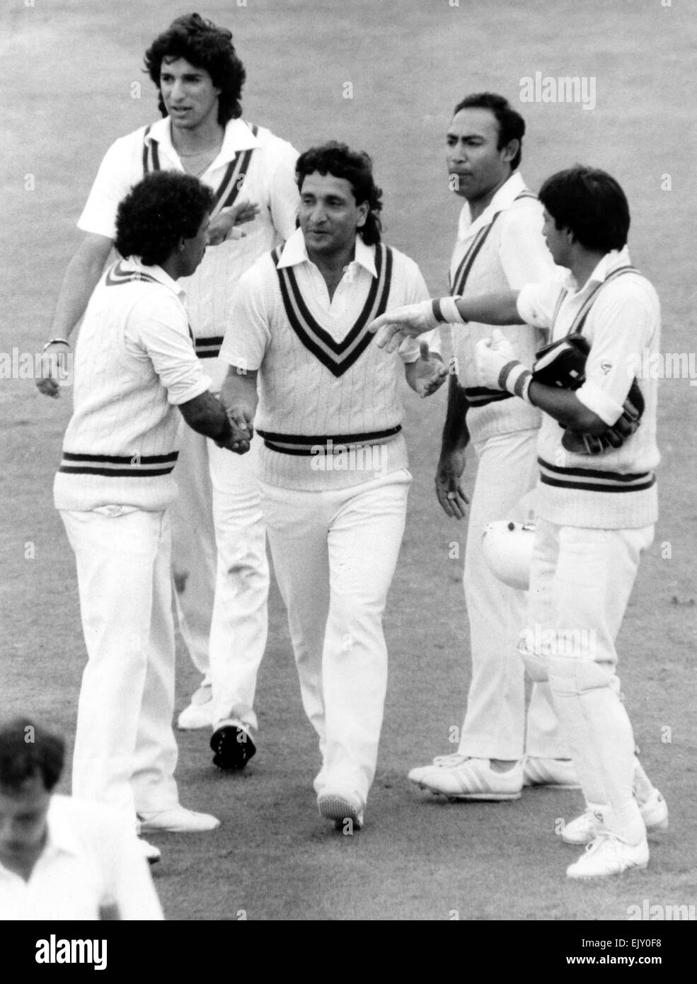 England v Pakistan. Abdul Qadir after taking 7 wickets for 96 runs against England at The Oval. 11th August 1987. Stock Photo