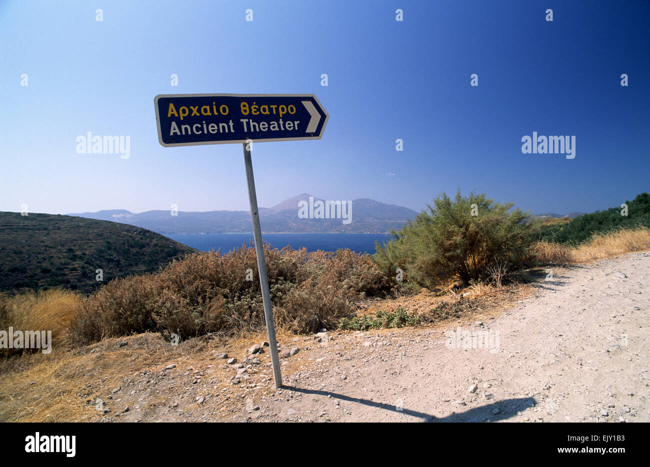 Greece, Cyclades Islands, Milos, path sign to the roman theatre Stock Photo