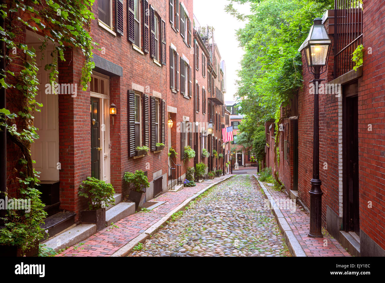 Acorn street Beacon Hill cobblestone Boston in Massachusetts USA Stock Photo