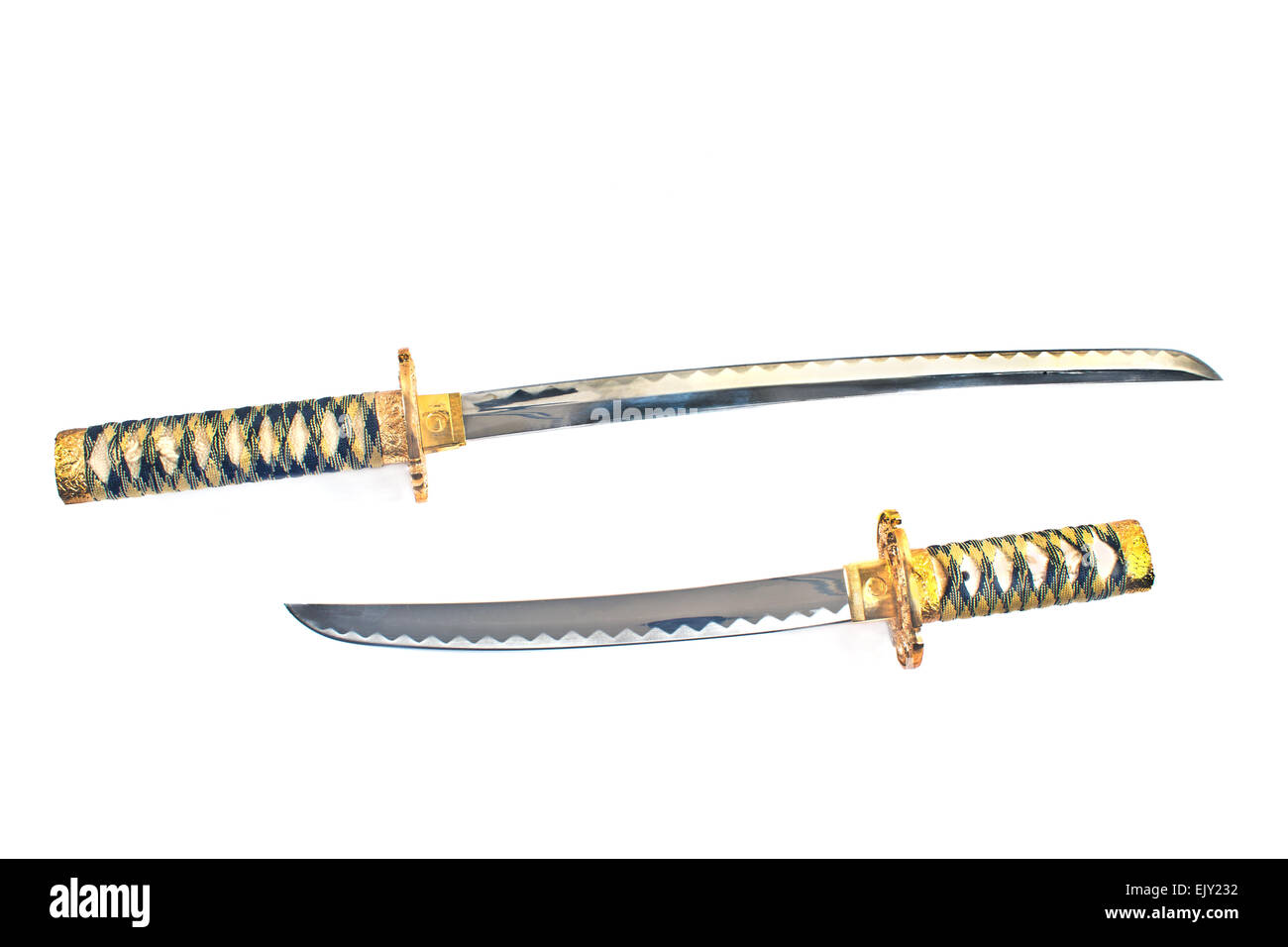 Two Japanese samurai katana swords isolated on white Stock Photo - Alamy