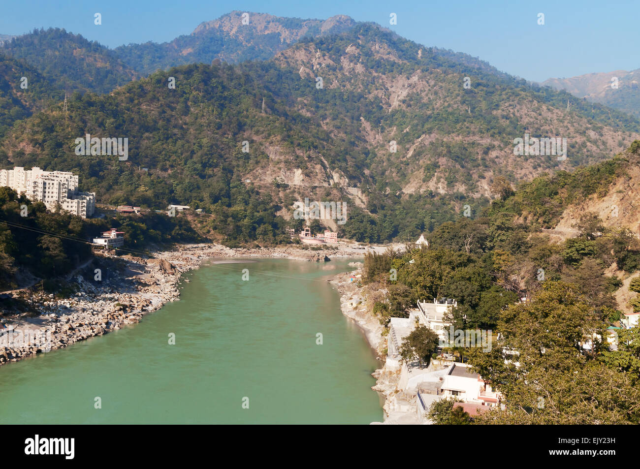 View of River Ganges in Laxman Jhula at the moning. Stock Photo