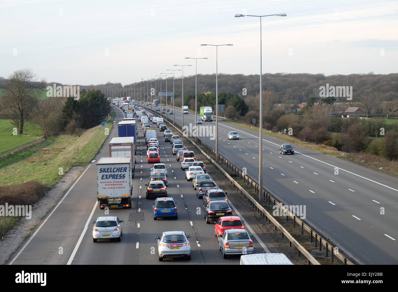 Heavy traffic on the m1 motorway between junctions 23-24 as people travel home for the easter bank holiday Stock Photo
