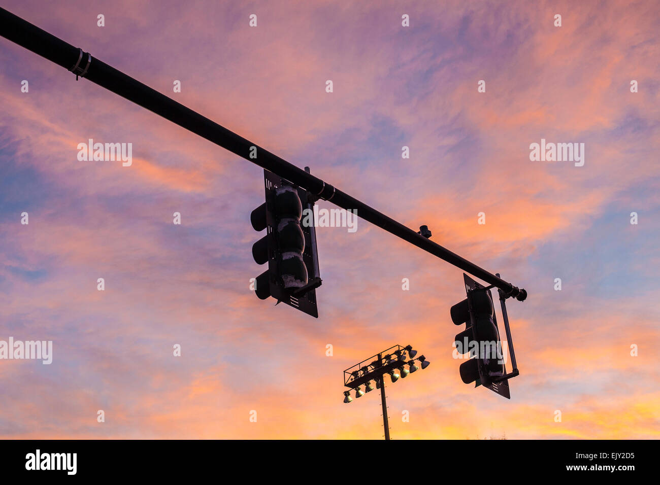 Traffic lights on Shrewsbury Street, Worcester, MA Stock Photo