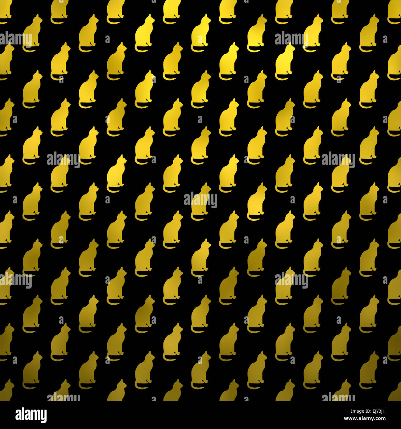 Gold and Black Cat Pattern Faux Foil Metallic Cats Texture Background Stock Photo