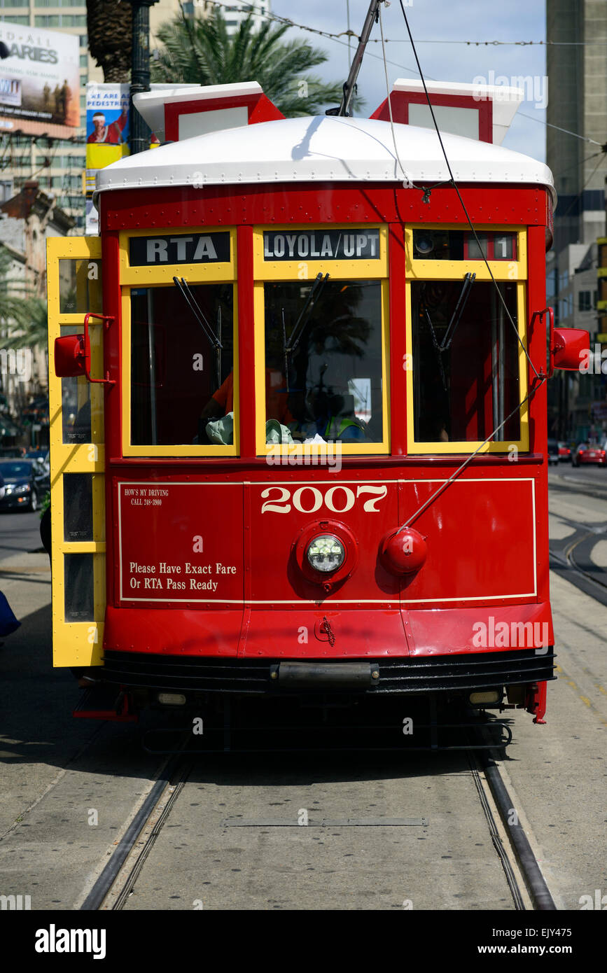 Red RTA car transport transportation electric powered tourists french quarter new orleans tourism get around RM USA Stock Photo
